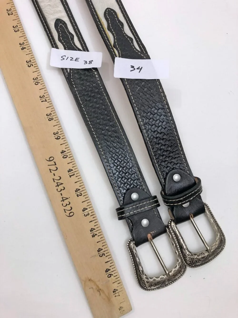Leather Men's Women's Western Belt with Silvertone Buckle & Silvertone Accents